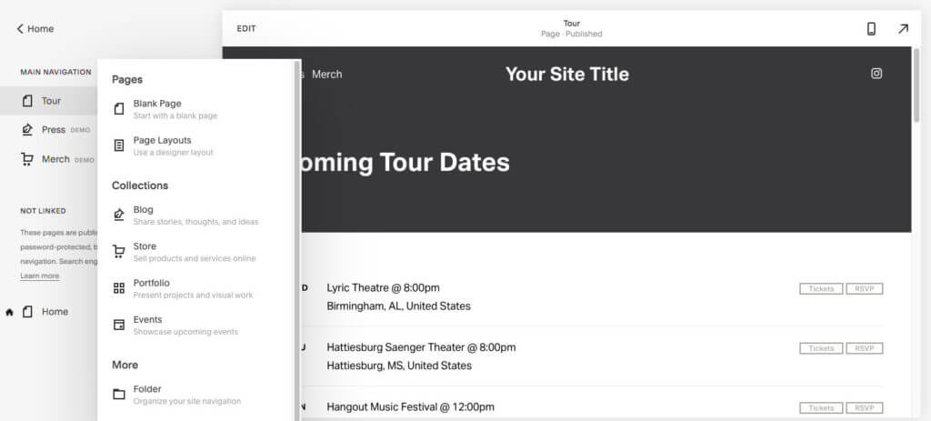 Blank page Selecting a Blank Page in Main Navigation