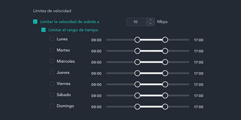 Control de velocidad de transferencia de archivos MASV Multiconnect Gestionar los controles de velocidad