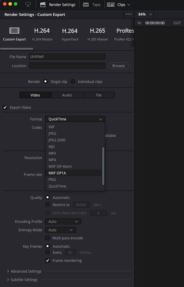 Export OP1a MXF Files from DaVinci Resolve Export OP1a MXF Files from DaVinci Resolve