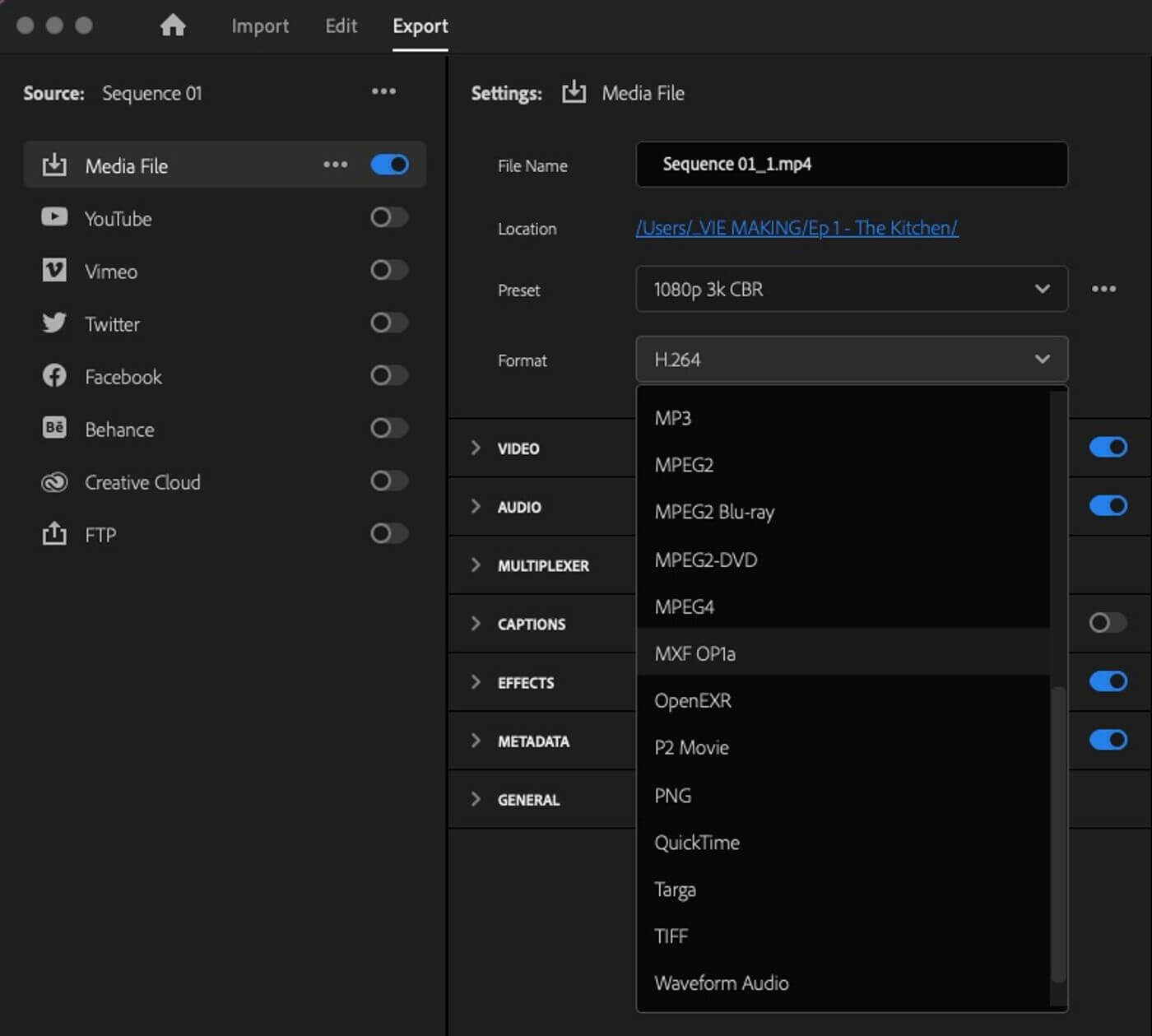 Exporting MXF Files from Adobe Premiere Pro Exporting MXF Files from Adobe Premiere Pro