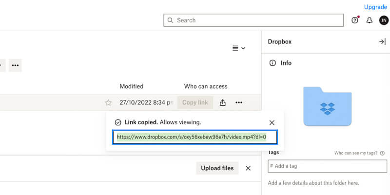 send-large-files-email-dropbox-upload Link sharing using Dropbox account