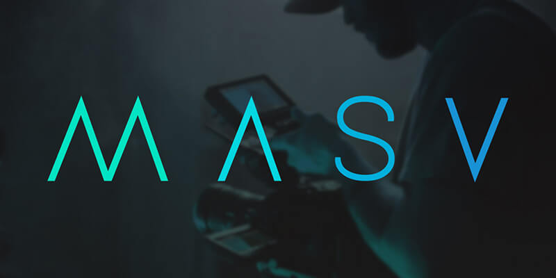 send-large-video-masv-camera The MASV logo is displayed on top of a picture of a cameraman recording large video footage