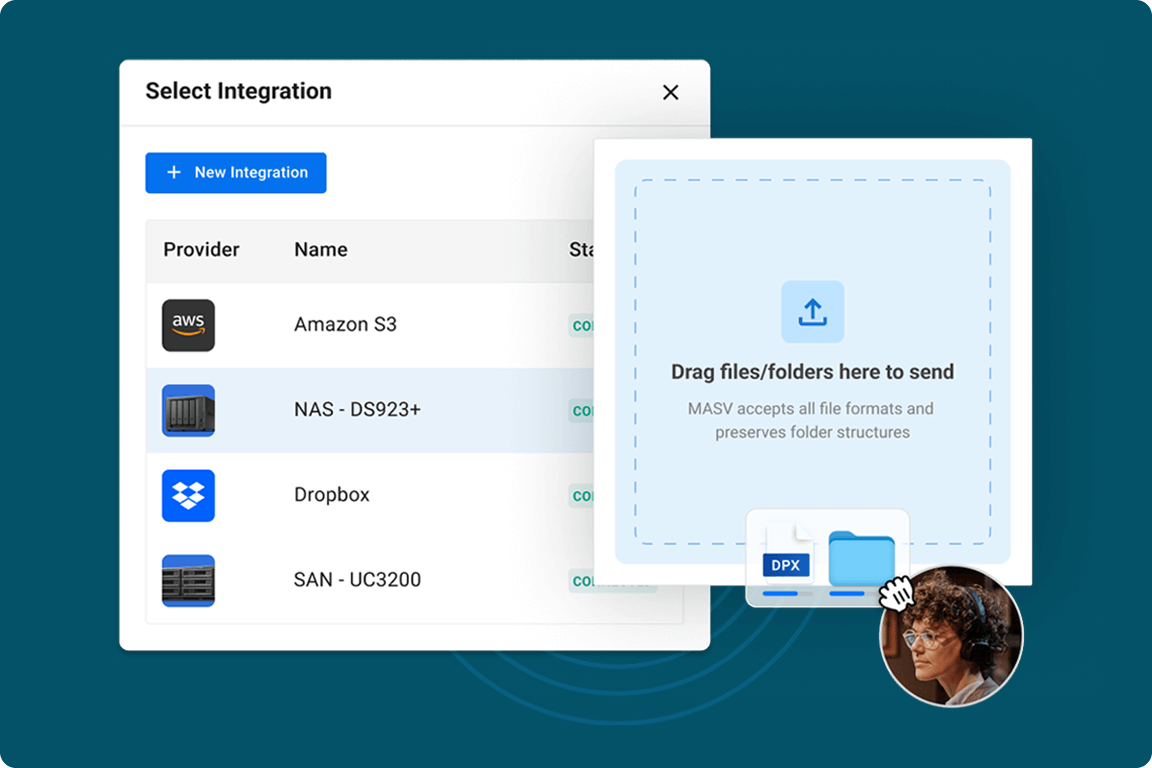 centralized-ingest-collaborate Teams from around the world can upload to shared storage using a MASV upload Portal