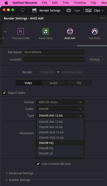 Creating DNxHR files in DaVinci Resolve Creating DNxHR files