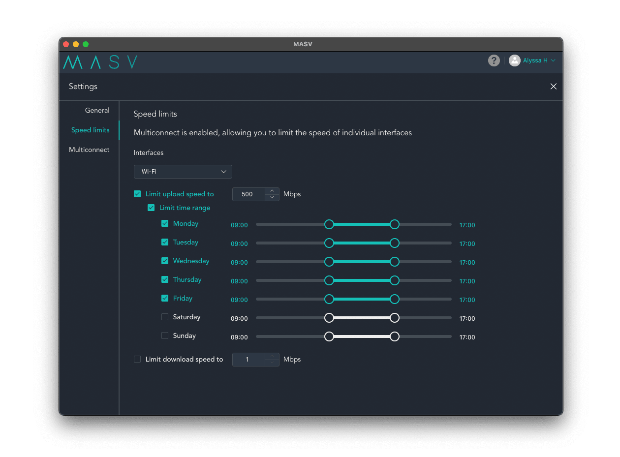 MASV Multiconnect file transfer speed control Manage speed controls