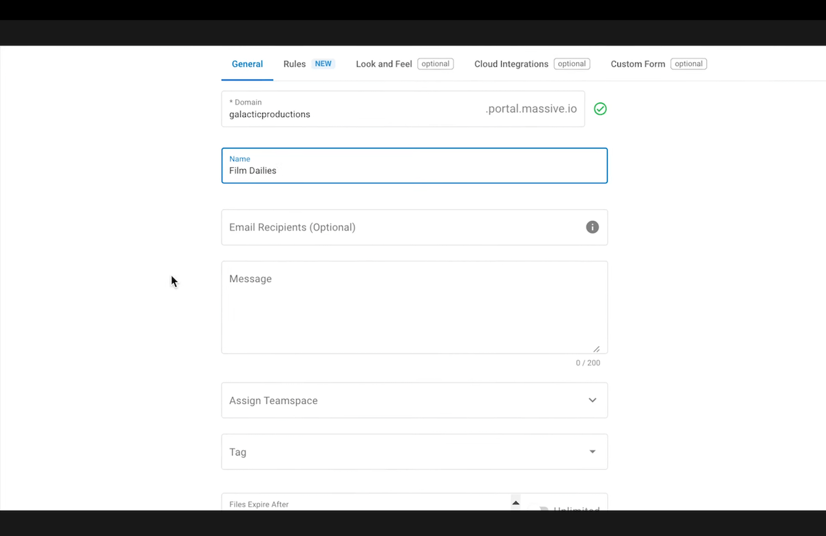 MASV portal general tab Placeholder image