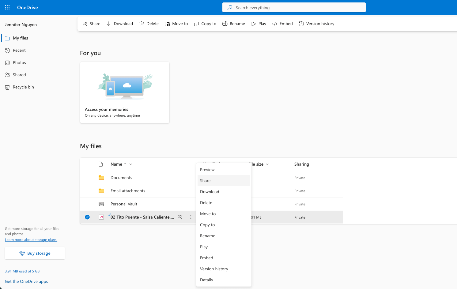 OneDrive share Sharing the file with OneDrive