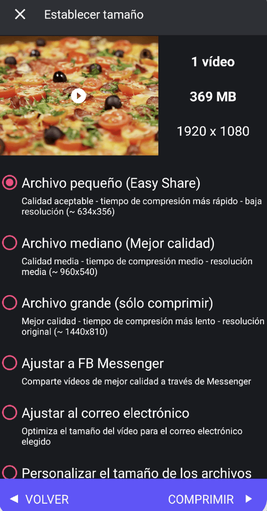 Tamaño del compresor de vídeo Panda Tamaño del compresor de vídeo Panda